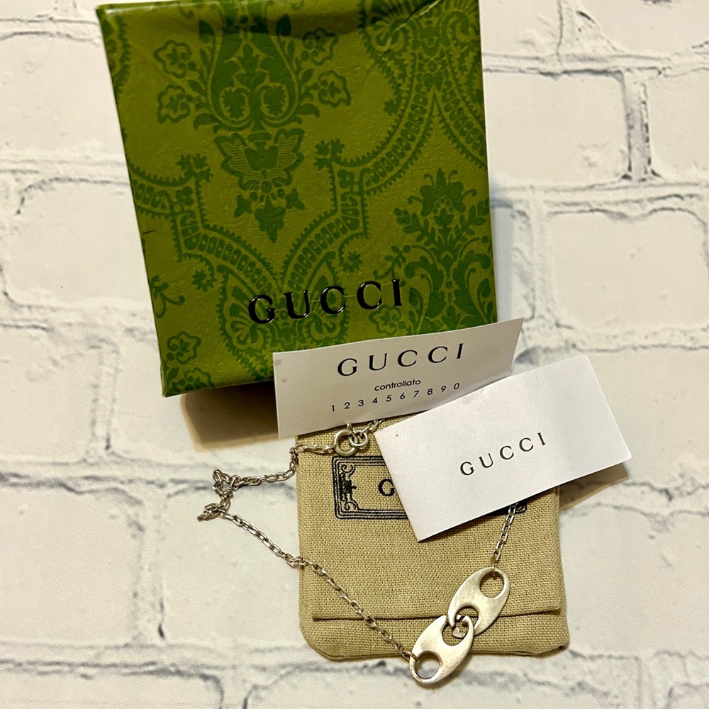 Gucci Silver Vintage GG Necklace - Full Set With COA